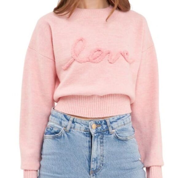 Endless Rose pink Chenille‎ Embroidered Love Sweater women's size large NWT - Picture 1 of 12